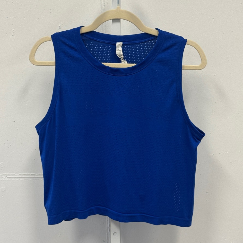 Lululemon Train to Be Cropped Tank Code Blue Perforated Logo Boxy Fit Sz 8